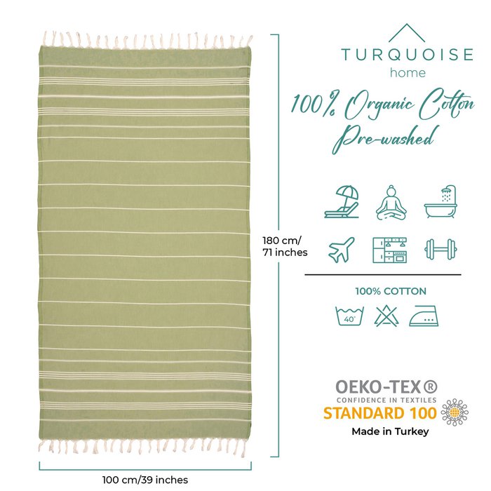 Serviettes de plage 100% coton Bio 100x180 - Vert Olive
