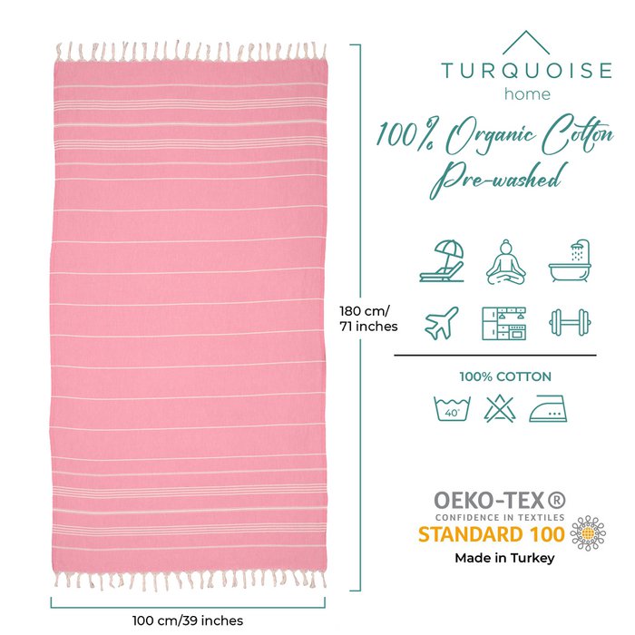 Serviette de plage fouta 100% coton organique 100x180 - Rose