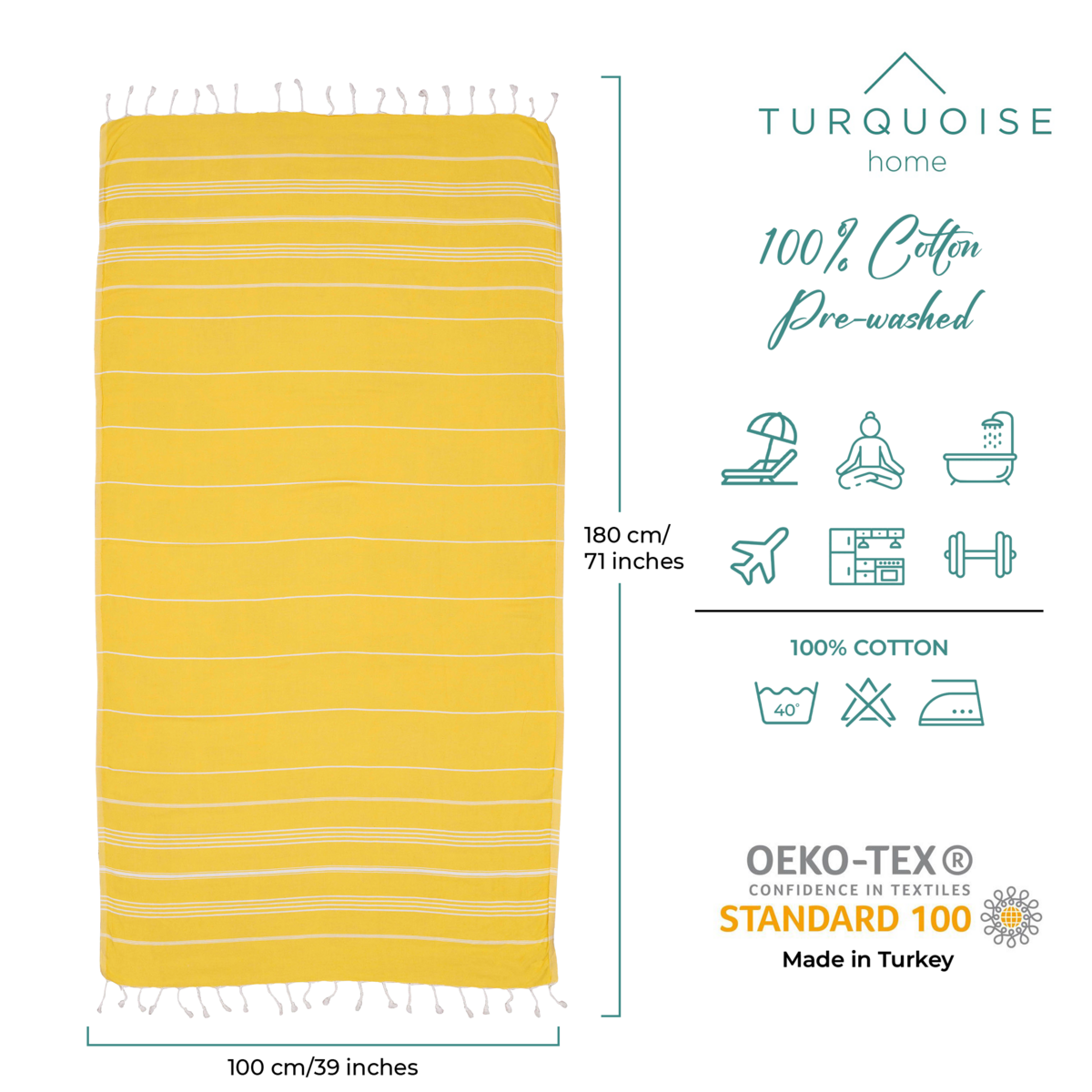 Serviette de plage 100% coton 100x180 - Jaune