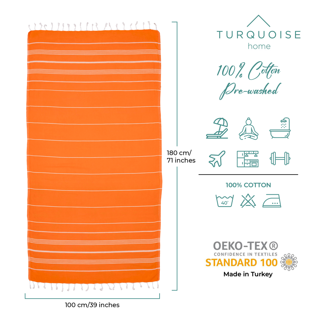 Serviette de plage 100% coton 100x180 - Orange